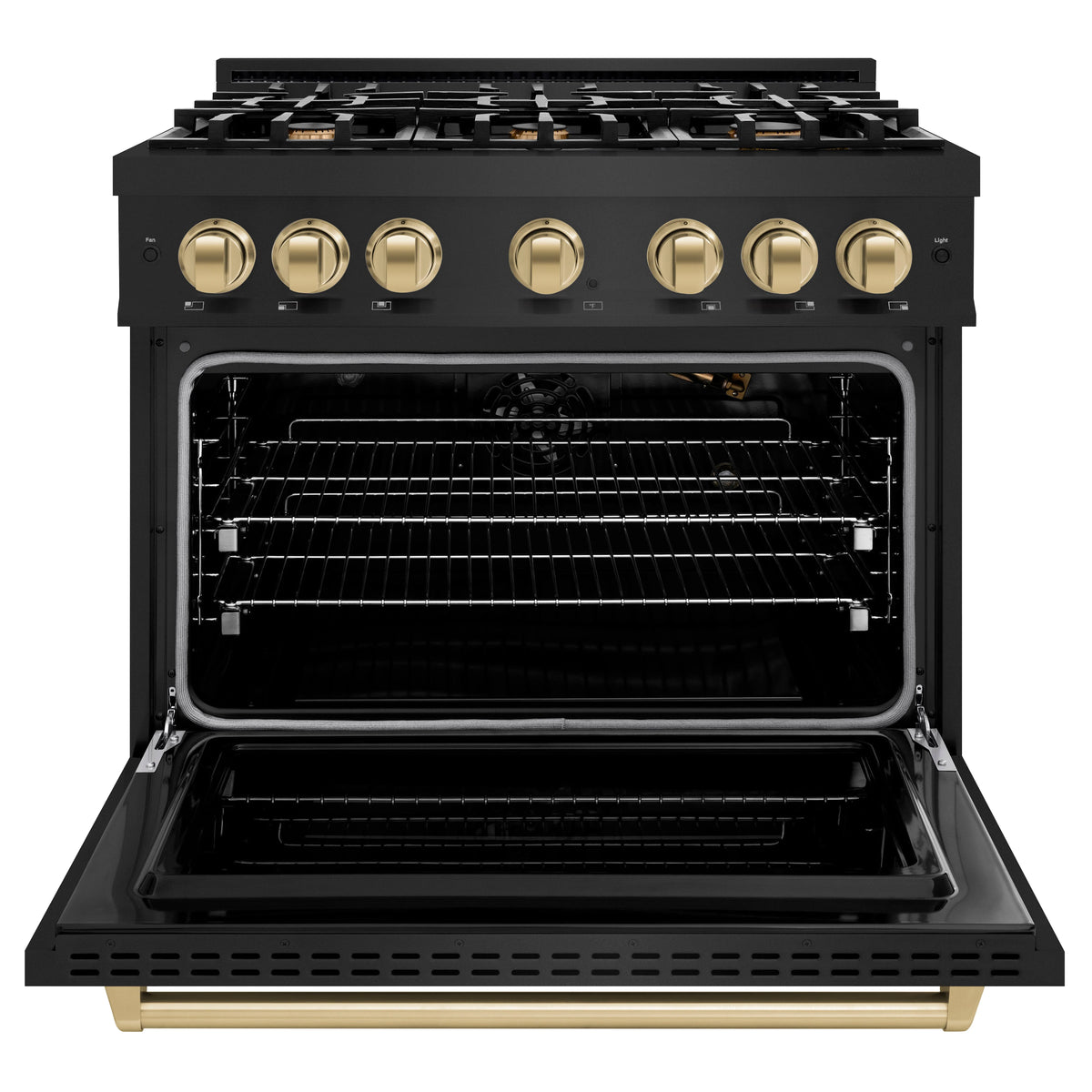 ZLINE - Autograph Edition 36 in. 5.2 cu. ft. Classic Gas Range with 6 Burner Cooktop and Convection Gas Oven in Black Stainless Steel and Champagne Bronze Accents