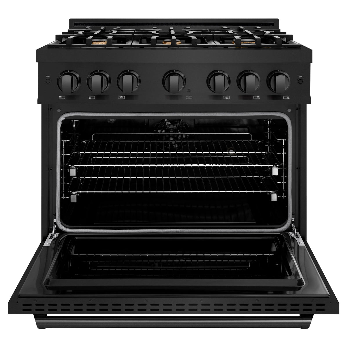 ZLINE - 36 in. 5.2 cu. ft. Classic Dual Fuel Range with Gas Cooktop and Electric Convection Oven in Black Stainless Steel with 6 Brass Burners
