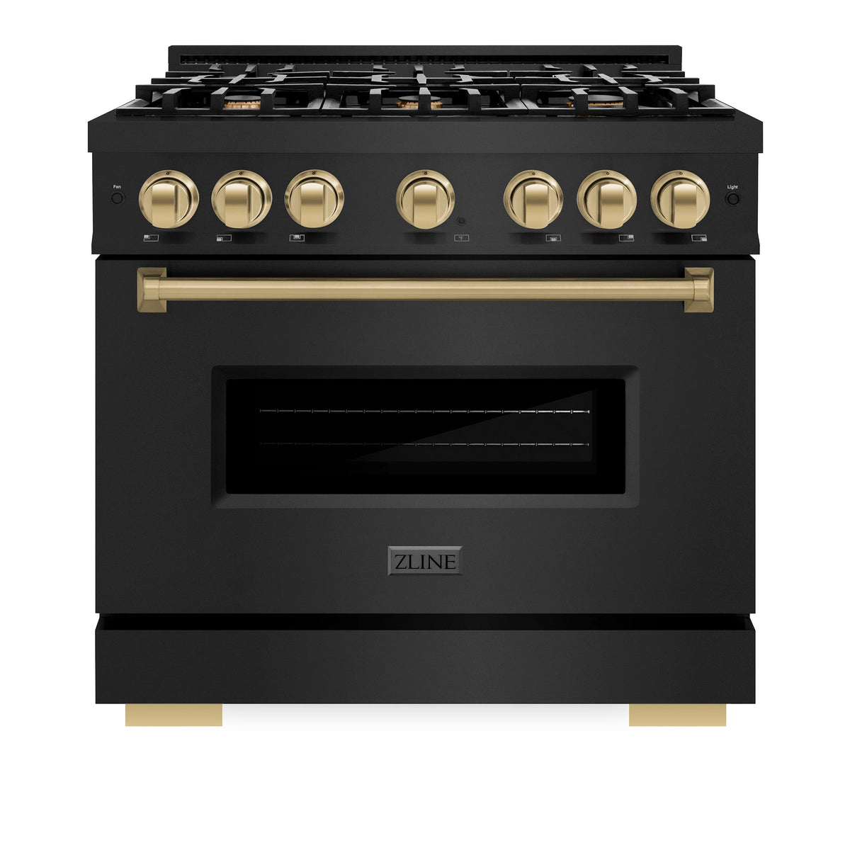 ZLINE - Autograph Edition 36 in. 5.2 cu. ft. Classic Gas Range with 6 Burner Cooktop and Convection Gas Oven in Black Stainless Steel and Champagne Bronze Accents