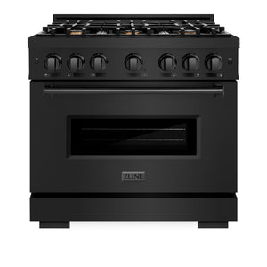 ZLINE - 36 in. 5.2 cu. ft. Classic Dual Fuel Range with Gas Cooktop and Electric Convection Oven in Black Stainless Steel with 6 Brass Burners