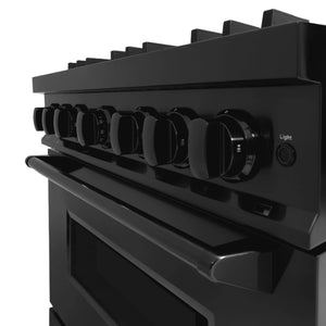 ZLINE - 36 in. 5.2 cu. ft. Classic Dual Fuel Range with Gas Cooktop and Electric Convection Oven in Black Stainless Steel with 6 Brass Burners