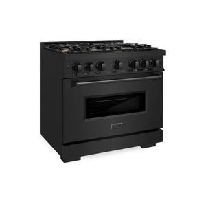 ZLINE - 36 in. 5.2 cu. ft. Classic Dual Fuel Range with Gas Cooktop and Electric Convection Oven in Black Stainless Steel with 6 Brass Burners