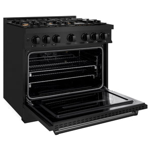 ZLINE - 36 in. 5.2 cu. ft. Classic Gas Range with Convection Gas Oven in Black Stainless Steel with 6 Brass Burners (CGRB-BR-36)