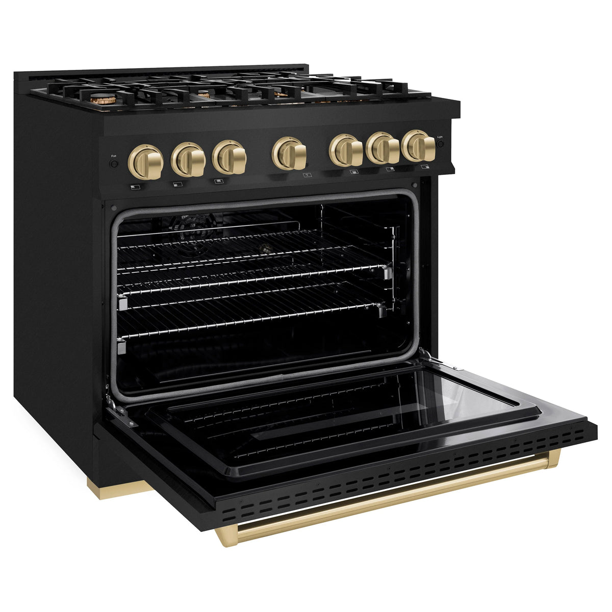 ZLINE - Autograph Edition 36 in. 5.2 cu. ft. Classic Gas Range with 6 Burner Cooktop and Convection Gas Oven in Black Stainless Steel and Champagne Bronze Accents