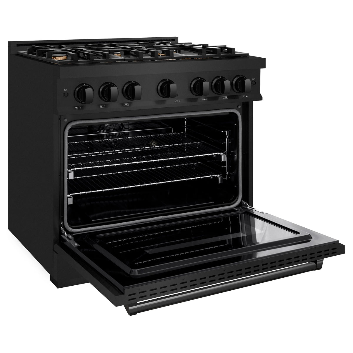 ZLINE - 36 in. 5.2 cu. ft. Classic Dual Fuel Range with Gas Cooktop and Electric Convection Oven in Black Stainless Steel with 6 Brass Burners