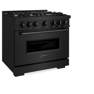 ZLINE - 36 in. 5.2 cu. ft. Classic Dual Fuel Range with Gas Cooktop and Electric Convection Oven in Black Stainless Steel with 6 Brass Burners