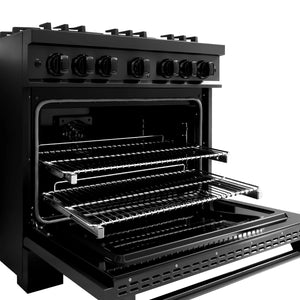 ZLINE - 36 in. 5.2 cu. ft. Classic Dual Fuel Range with Gas Cooktop and Electric Convection Oven in Black Stainless Steel with 6 Brass Burners