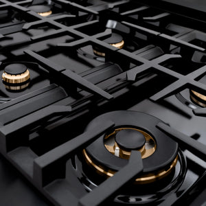 ZLINE - 36 in. 5.2 cu. ft. Select Gas Range with Convection Gas Oven in Black Stainless Steel with 6 Brass Burners (HGRB-BR-36)