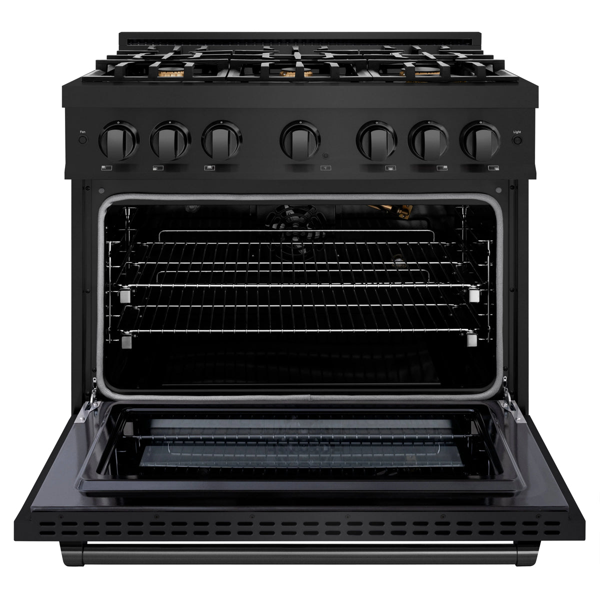 ZLINE - 36 in. 5.2 cu. ft. Select Gas Range with Convection Gas Oven in Black Stainless Steel with 6 Brass Burners (HGRB-BR-36)