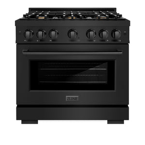 ZLINE - 36 in. 5.2 cu. ft. Select Gas Range with Convection Gas Oven in Black Stainless Steel with 6 Brass Burners (HGRB-BR-36)