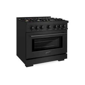 ZLINE - 36 in. 5.2 cu. ft. Select Gas Range with Convection Gas Oven in Black Stainless Steel with 6 Brass Burners (HGRB-BR-36)