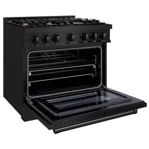 ZLINE - 36 in. 5.2 cu. ft. Select Gas Range with Convection Gas Oven in Black Stainless Steel with 6 Brass Burners (HGRB-BR-36)