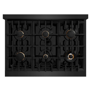 ZLINE - 36 in. 5.2 cu. ft. Select Gas Range with Convection Gas Oven in Black Stainless Steel with 6 Brass Burners (HGRB-BR-36)