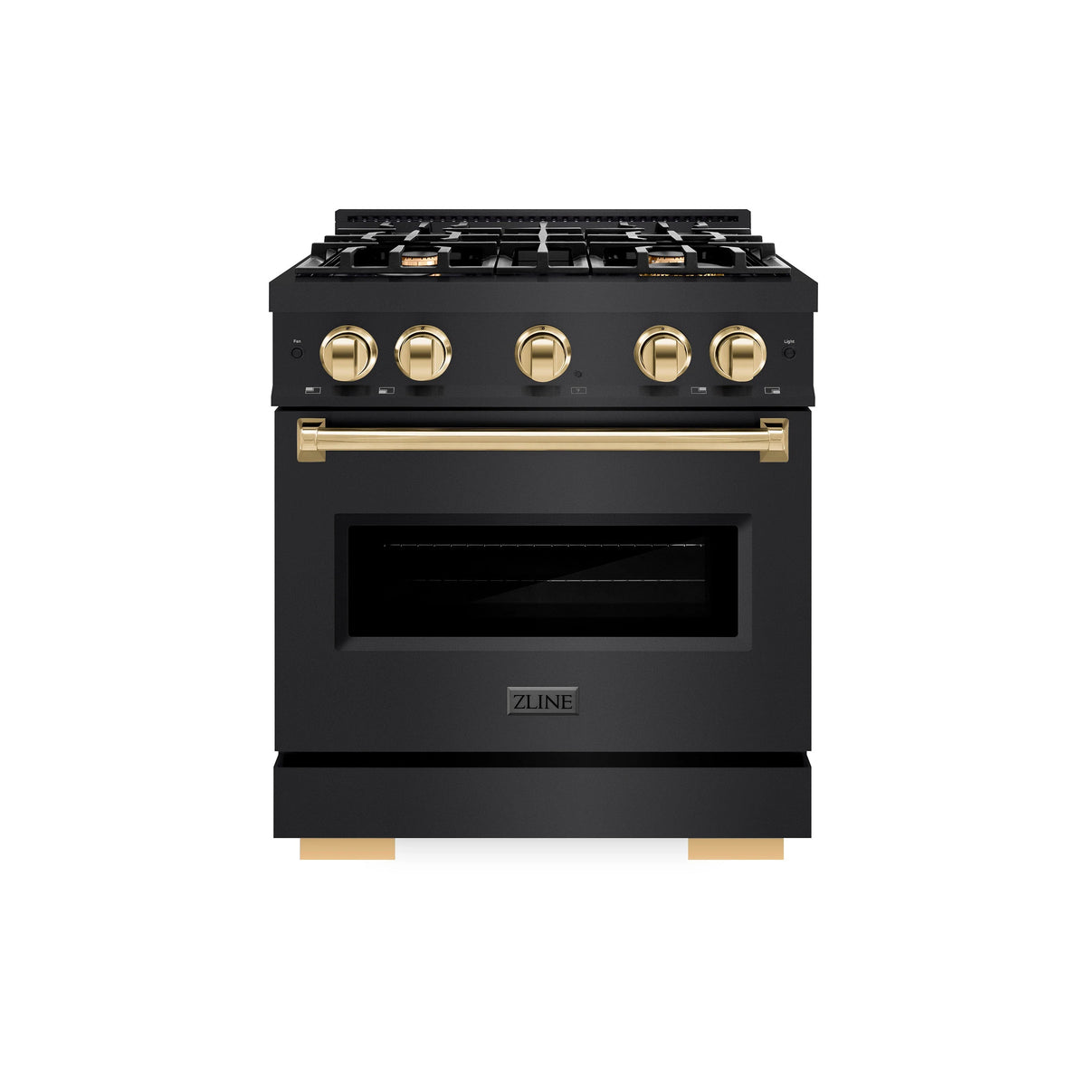 ZLINE - Autograph Edition 30 in. 4.2 cu. ft. Classic Gas Range with 4 Burner Cooktop and Convection Gas Oven in Black Stainless Steel and Polished Gold Accents