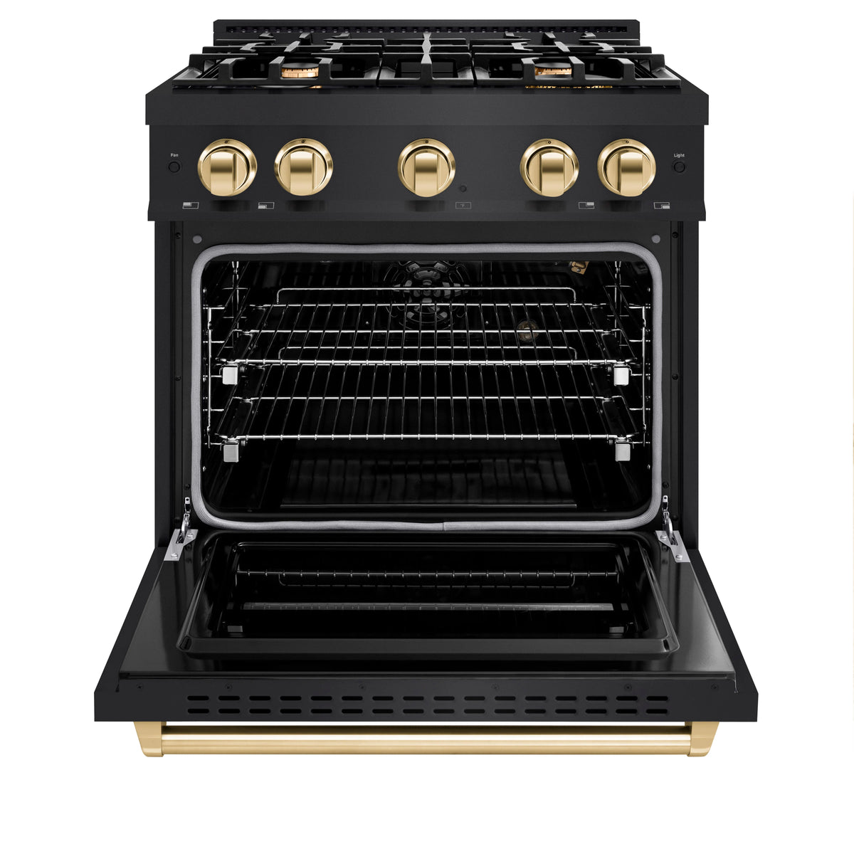 ZLINE - Autograph Edition 30 in. 4.2 cu. ft. Classic Gas Range with 4 Burner Cooktop and Convection Gas Oven in Black Stainless Steel and Polished Gold Accents