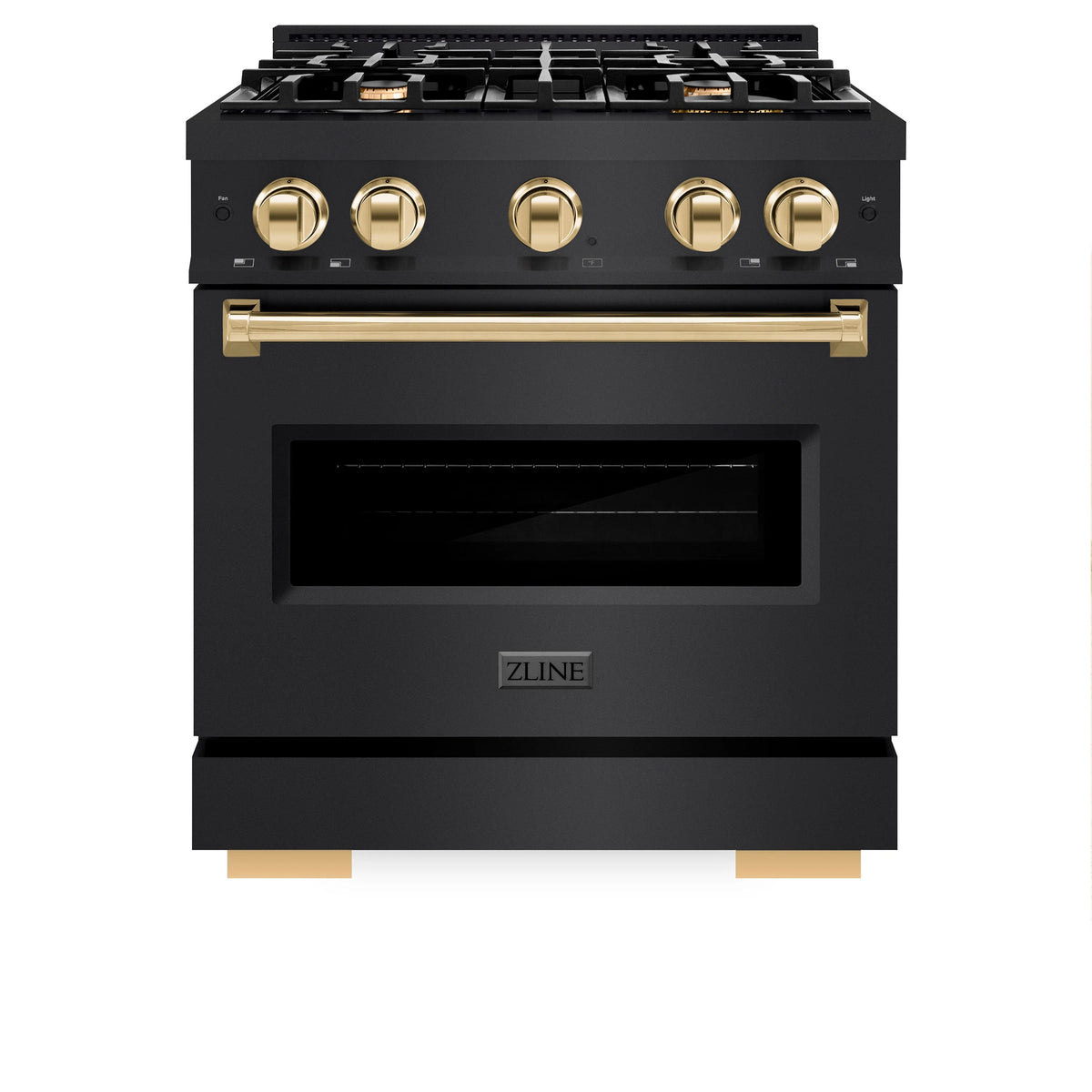 ZLINE - Autograph Edition 30 in. 4.2 cu. ft. Classic Gas Range with 4 Burner Cooktop and Convection Gas Oven in Black Stainless Steel and Polished Gold Accents