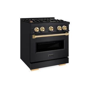 ZLINE - Autograph Edition 30 in. 4.2 cu. ft. Classic Gas Range with 4 Burner Cooktop and Convection Gas Oven in Black Stainless Steel and Polished Gold Accents