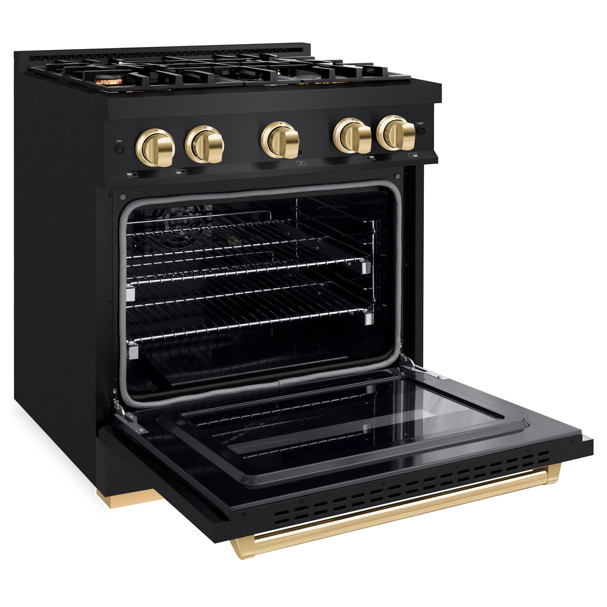 ZLINE - Autograph Edition 30 in. 4.2 cu. ft. Classic Gas Range with 4 Burner Cooktop and Convection Gas Oven in Black Stainless Steel and Polished Gold Accents