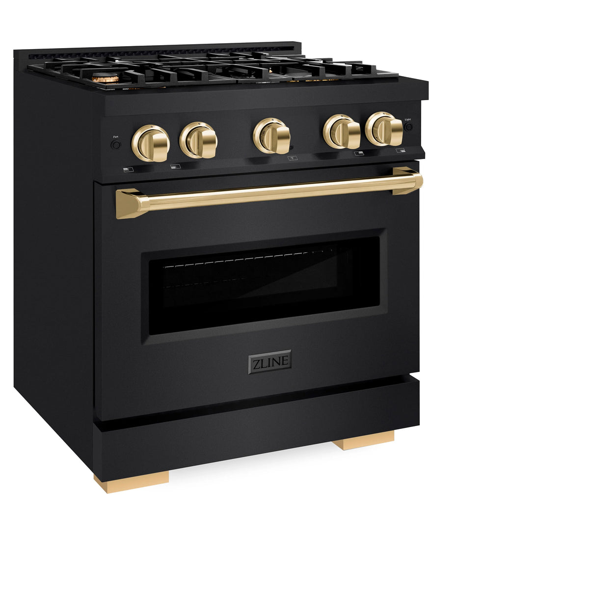 ZLINE - Autograph Edition 30 in. 4.2 cu. ft. Classic Gas Range with 4 Burner Cooktop and Convection Gas Oven in Black Stainless Steel and Polished Gold Accents