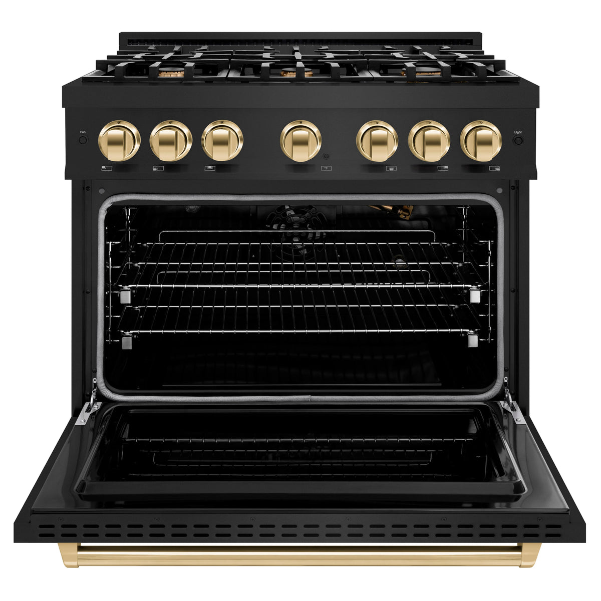 ZLINE - Autograph Edition 36 in. 5.2 cu. ft. Classic Gas Range with 6 Burner Cooktop and Convection Gas Oven in Black Stainless Steel and Polished Gold Accents