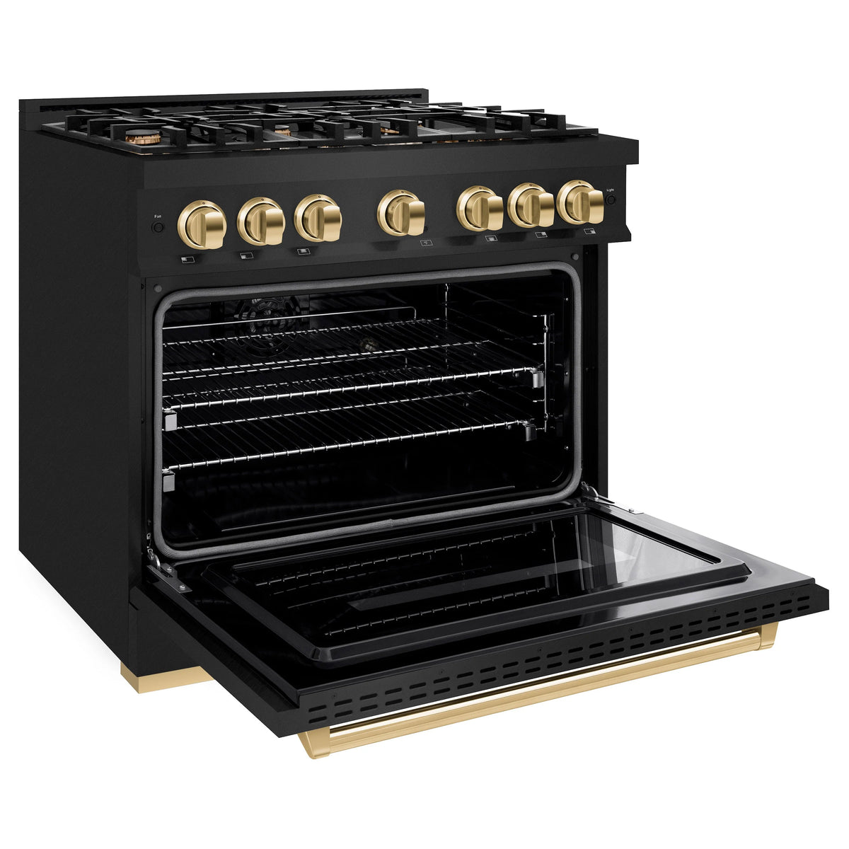 ZLINE - Autograph Edition 36 in. 5.2 cu. ft. Classic Gas Range with 6 Burner Cooktop and Convection Gas Oven in Black Stainless Steel and Polished Gold Accents