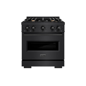 ZLINE - 30 in. 4.2 cu. ft. Classic Gas Range with Convection Gas Oven in Black Stainless Steel with 4 Brass Burners