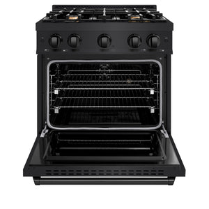 ZLINE - 30 in. 4.2 cu. ft. Classic Gas Range with Convection Gas Oven in Black Stainless Steel with 4 Brass Burners