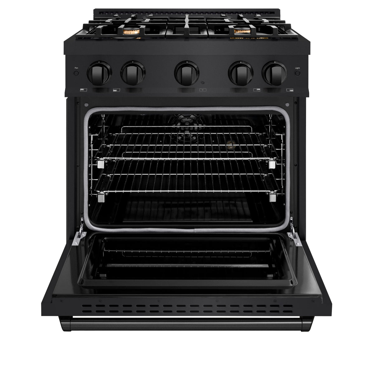 ZLINE - 30 in. 4.2 cu. ft. Classic Dual Fuel Range with Gas Cooktop and Electric Convection Oven in Black Stainless Steel with 4 Brass Burners