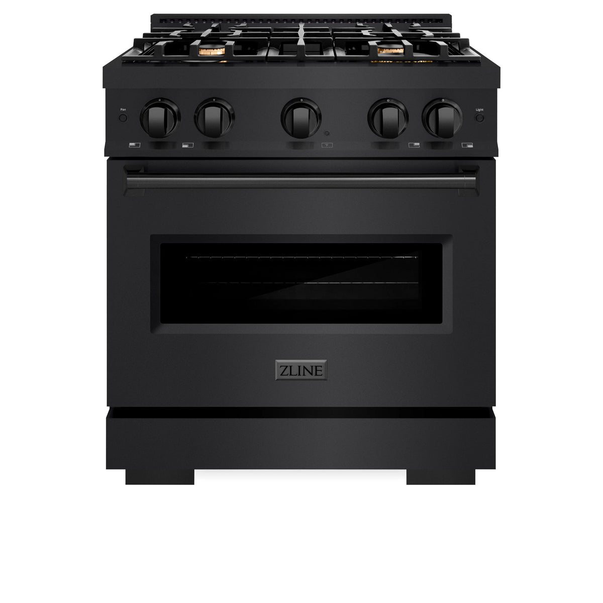 ZLINE - 30 in. 4.2 cu. ft. Classic Dual Fuel Range with Gas Cooktop and Electric Convection Oven in Black Stainless Steel with 4 Brass Burners