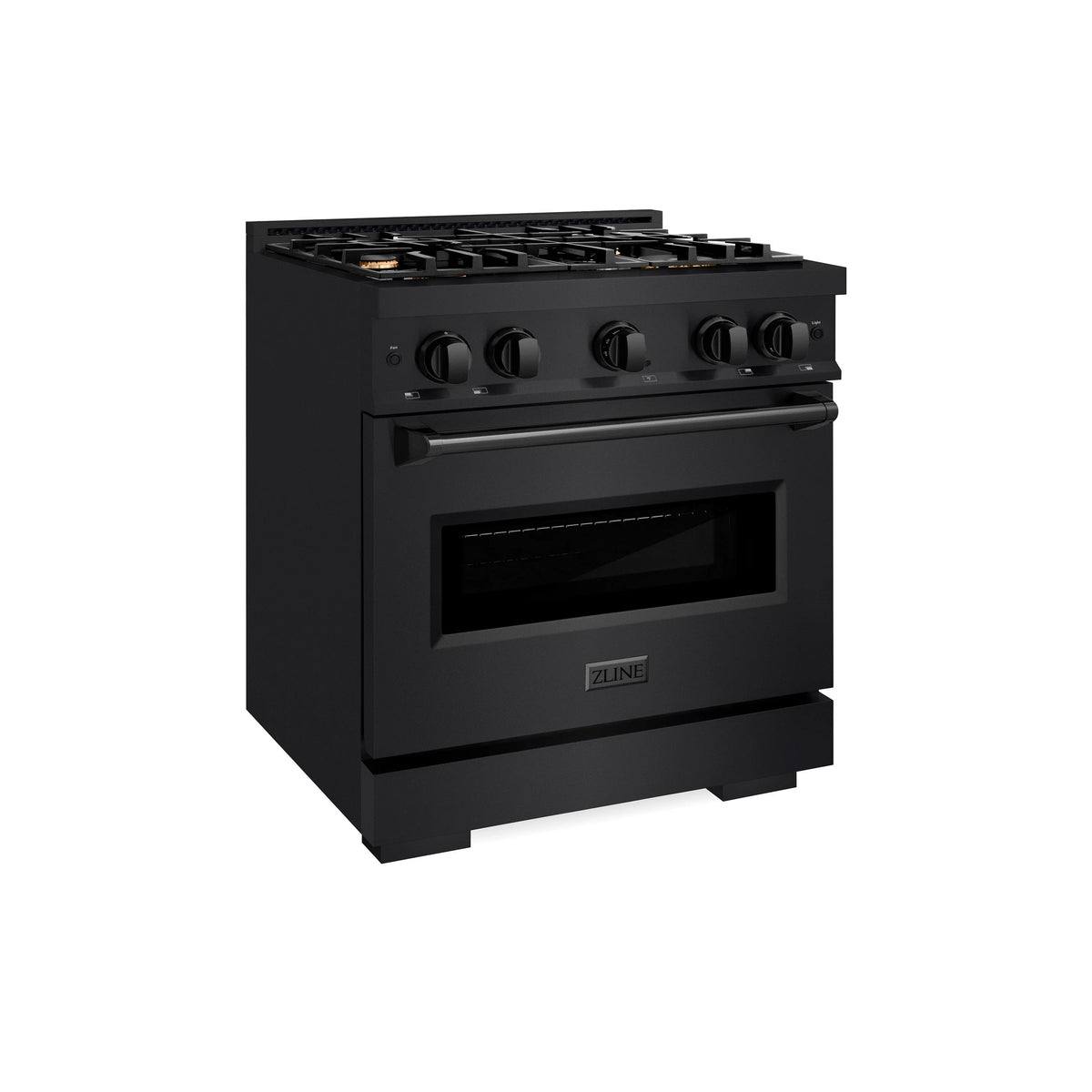 ZLINE - 30 in. 4.2 cu. ft. Classic Dual Fuel Range with Gas Cooktop and Electric Convection Oven in Black Stainless Steel with 4 Brass Burners