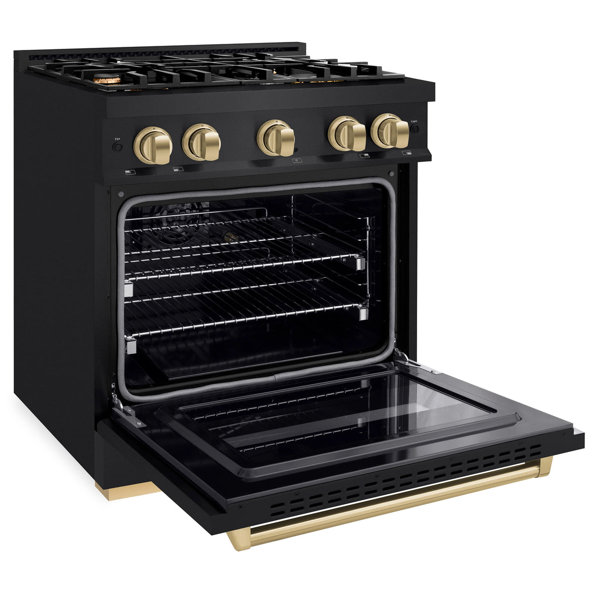 ZLINE - Autograph Edition 30 in. 4.2 cu. ft. Classic Dual Fuel Range with 4 Burner Gas Cooktop and Electric Convection Oven in Black Stainless Steel with Champagne Bronze Accents