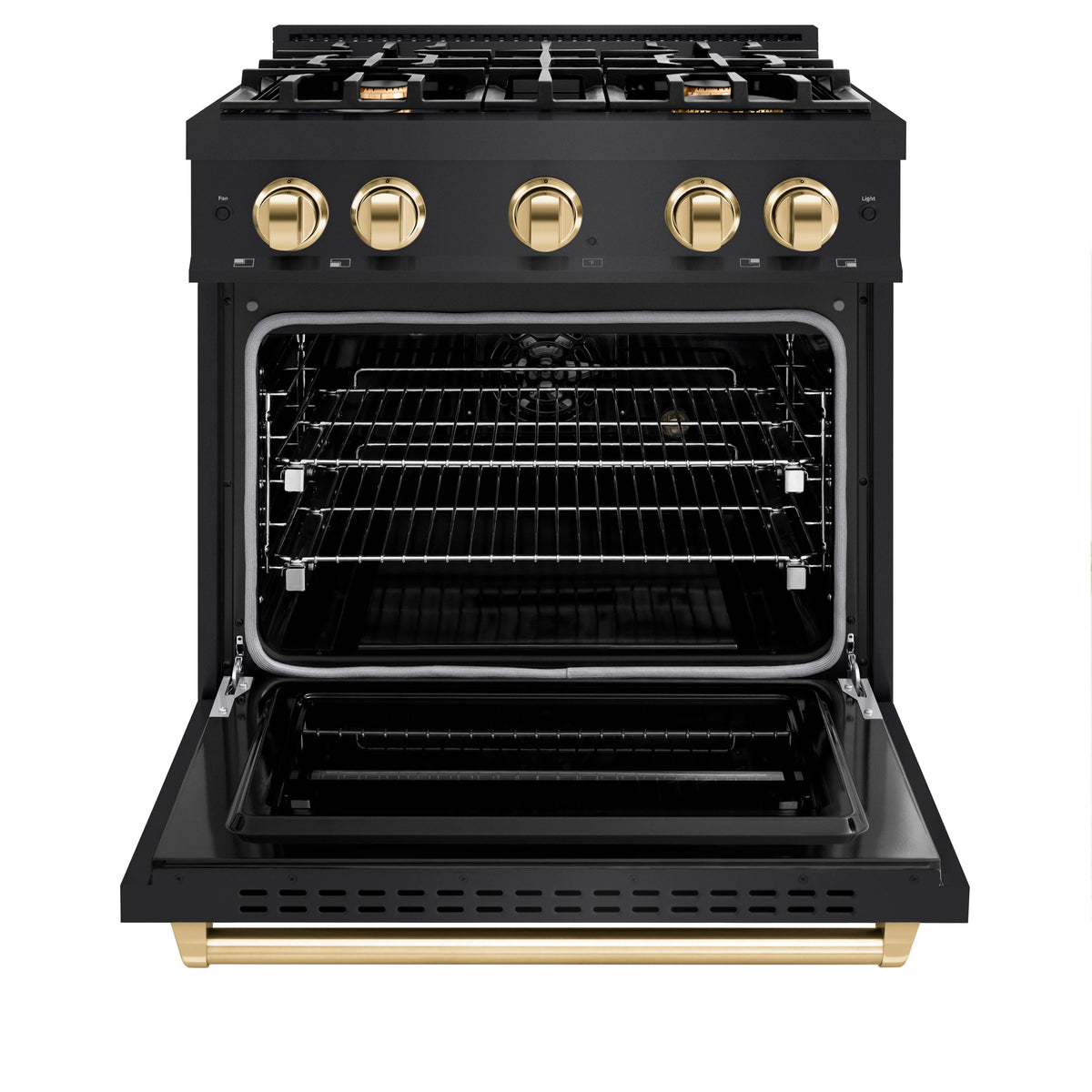 ZLINE - Autograph Edition 30 in. 4.2 cu. ft. Classic Dual Fuel Range with 4 Burner Gas Cooktop and Electric Convection Oven in Black Stainless Steel with Polished Gold Accents