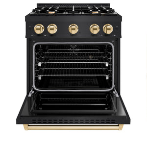 ZLINE - Autograph Edition 30 in. 4.2 cu. ft. Classic Dual Fuel Range with 4 Burner Gas Cooktop and Electric Convection Oven in Black Stainless Steel with Polished Gold Accents