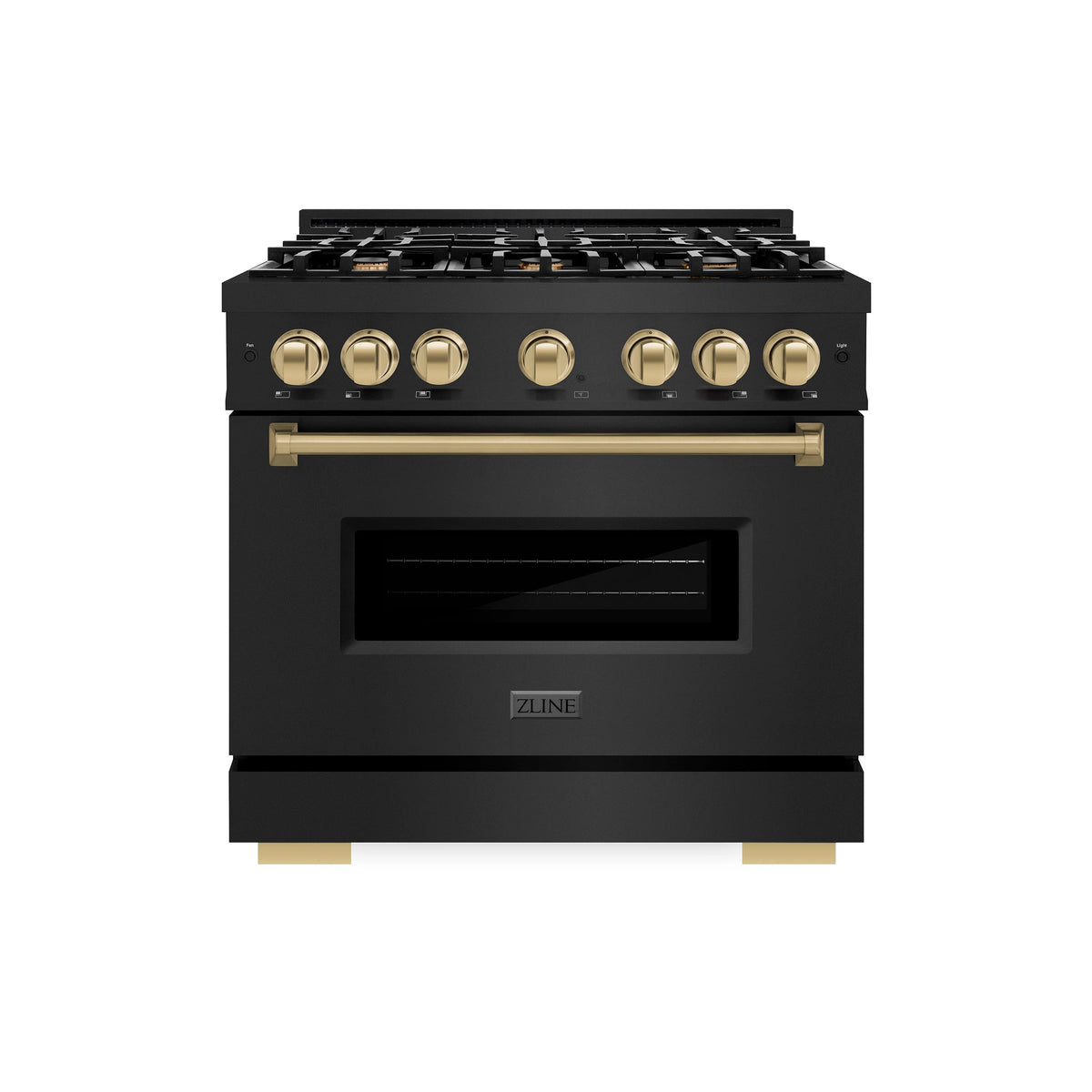 ZLINE - Autograph Edition 36 in. 5.2 cu. ft. Classic Dual Fuel Range with 6 Burner Gas Cooktop and Electric Convection Oven in Black Stainless Steel with Champagne Bronze Accents