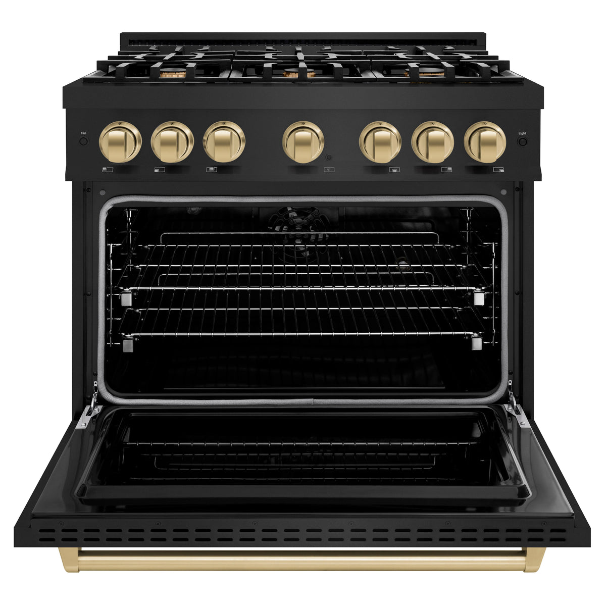ZLINE - Autograph Edition 36 in. 5.2 cu. ft. Classic Dual Fuel Range with 6 Burner Gas Cooktop and Electric Convection Oven in Black Stainless Steel with Champagne Bronze Accents