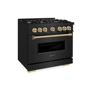 ZLINE - Autograph Edition 36 in. 5.2 cu. ft. Classic Dual Fuel Range with 6 Burner Gas Cooktop and Electric Convection Oven in Black Stainless Steel with Champagne Bronze Accents