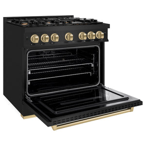 ZLINE - Autograph Edition 36 in. 5.2 cu. ft. Classic Dual Fuel Range with 6 Burner Gas Cooktop and Electric Convection Oven in Black Stainless Steel with Champagne Bronze Accents