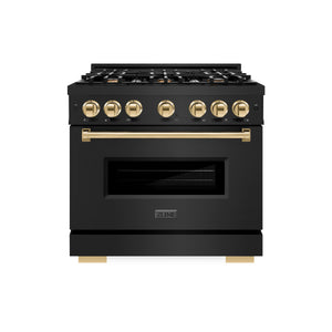 ZLINE - Autograph Edition 36 in. 5.2 cu. ft. Classic Dual Fuel Range with 6 Burner Gas Cooktop and Electric Convection Oven in Black Stainless Steel with Polished Gold Accents
