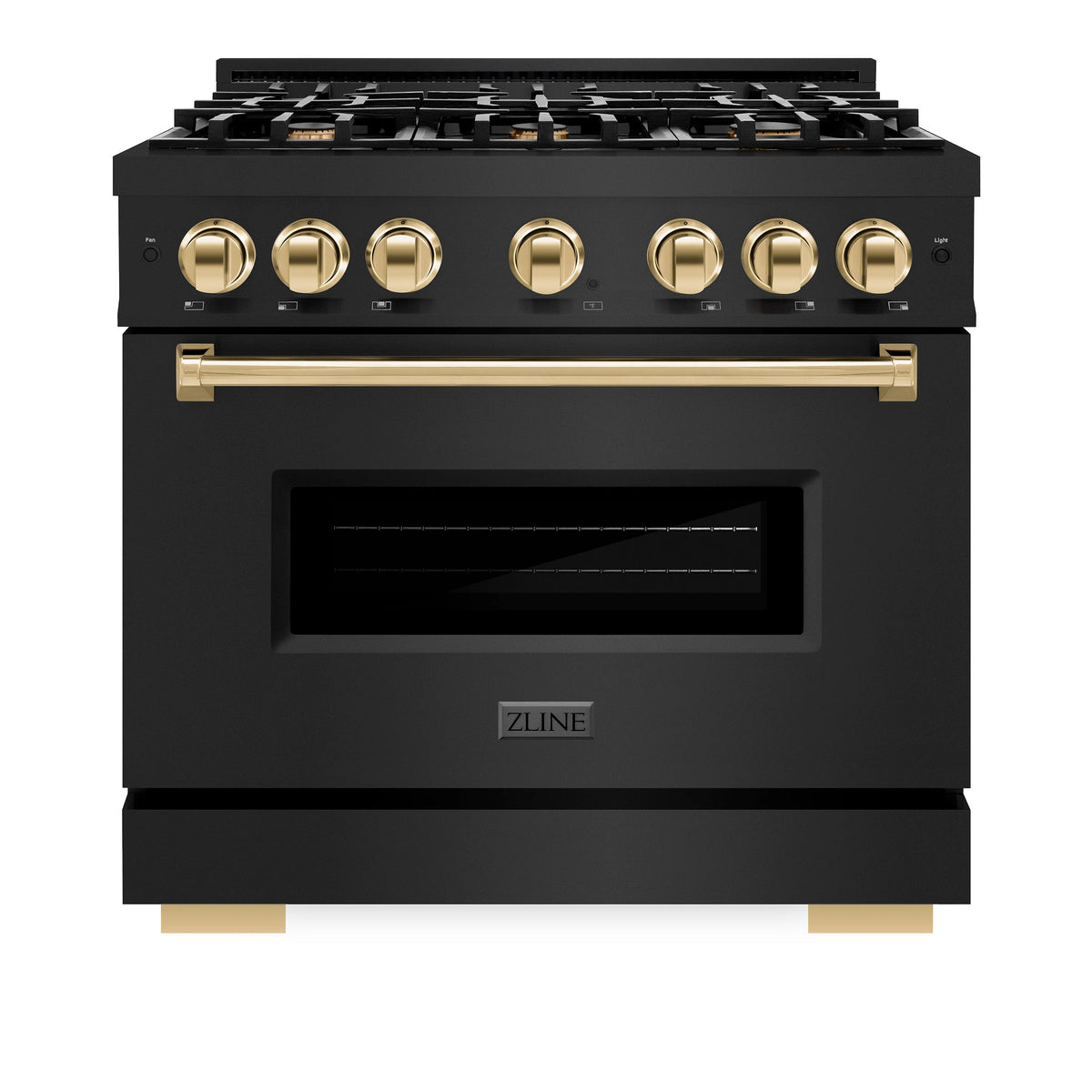 ZLINE - Autograph Edition 36 in. 5.2 cu. ft. Classic Dual Fuel Range with 6 Burner Gas Cooktop and Electric Convection Oven in Black Stainless Steel with Polished Gold Accents