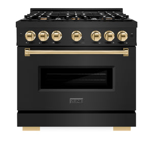 ZLINE - Autograph Edition 36 in. 5.2 cu. ft. Classic Dual Fuel Range with 6 Burner Gas Cooktop and Electric Convection Oven in Black Stainless Steel with Polished Gold Accents