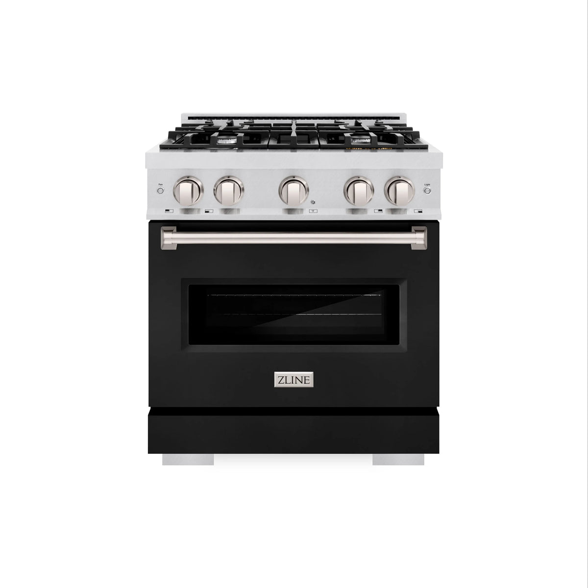 ZLINE - 30 in. 4.2 cu. ft. Classic Dual Fuel Range with 4 Burner Gas Cooktop and Electric Convection Oven in Satin Stainless Steel with Black Matte Door
