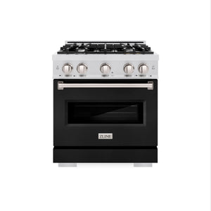 ZLINE - 30 in. 4.2 cu. ft. Classic Dual Fuel Range with 4 Burner Gas Cooktop and Electric Convection Oven in Satin Stainless Steel with Black Matte Door