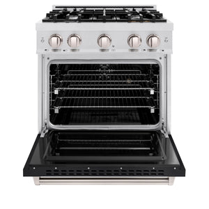 ZLINE - 30 in. 4.2 cu. ft. Classic Dual Fuel Range with 4 Burner Gas Cooktop and Electric Convection Oven in Satin Stainless Steel with Black Matte Door