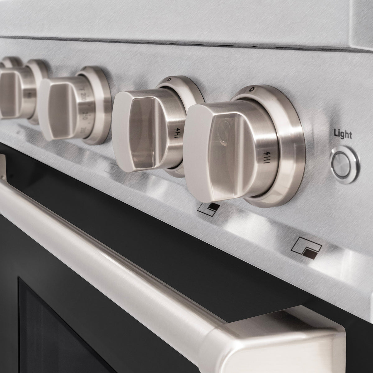 ZLINE - 30 in. 4.2 cu. ft. Classic Dual Fuel Range with 4 Burner Gas Cooktop and Electric Convection Oven in Satin Stainless Steel with Black Matte Door