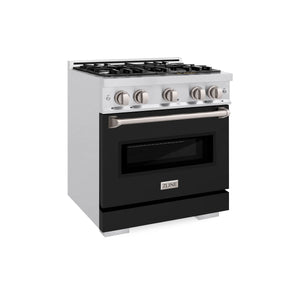 ZLINE - 30 in. 4.2 cu. ft. Classic Dual Fuel Range with 4 Burner Gas Cooktop and Electric Convection Oven in Satin Stainless Steel with Black Matte Door