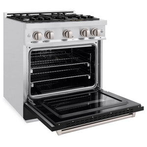 ZLINE - 30 in. 4.2 cu. ft. Classic Dual Fuel Range with 4 Burner Gas Cooktop and Electric Convection Oven in Satin Stainless Steel with Black Matte Door