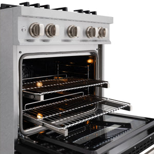 ZLINE - 30 in. 4.2 cu. ft. Classic Dual Fuel Range with 4 Burner Gas Cooktop and Electric Convection Oven in Satin Stainless Steel with Black Matte Door