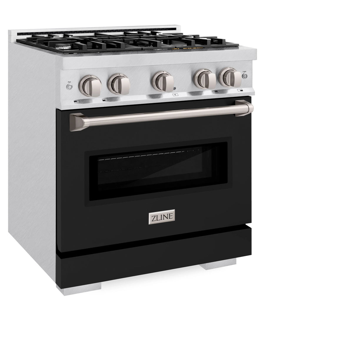 ZLINE - 30 in. 4.2 cu. ft. Classic Dual Fuel Range with 4 Burner Gas Cooktop and Electric Convection Oven in Satin Stainless Steel with Black Matte Door