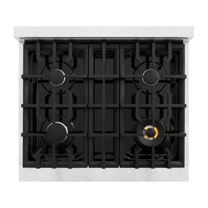 ZLINE - 30 in. 4.2 cu. ft. Classic Dual Fuel Range with 4 Burner Gas Cooktop and Electric Convection Oven in Satin Stainless Steel with Black Matte Door
