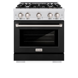 ZLINE - 30 in. 4.2 cu. ft. Select Dual Fuel Range with 4 Burner Gas Cooktop and Electric Convection Oven in Satin Stainless Steel with Black Matte Door